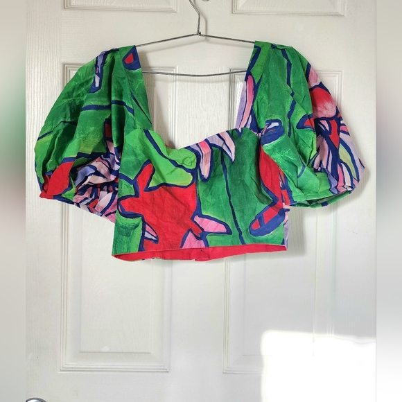 Farm Rio Tropical Bunch Puff Sleeve Crop Top - Picture 3 of 4